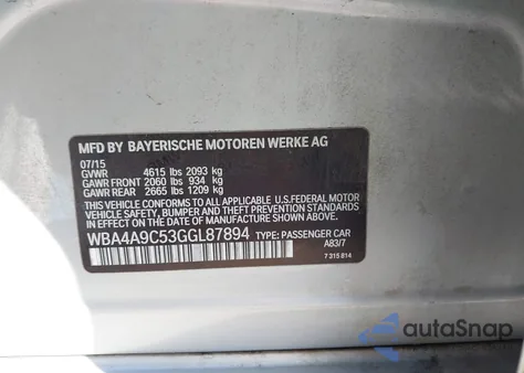 2016 BMW 428I Gran Coupe from USA, damaged, VIN WBA4A9C53GGL87894